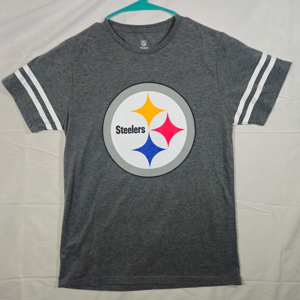 Pittsburgh Steelers Women's T-Shirt Size Medium NFL Football Striped Sleeve Tee